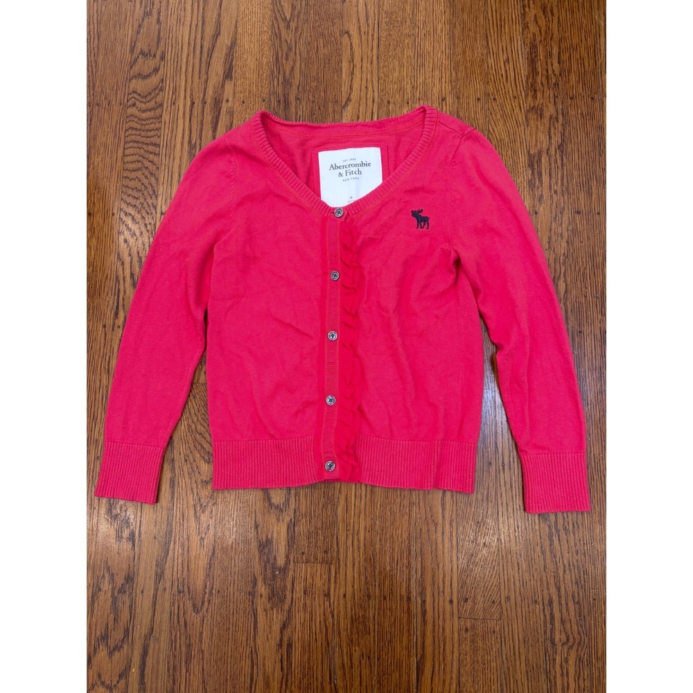 Vintage Abercrombie Y2K Hot Pink Ruffle Cardigan Moose Logo Sweater M